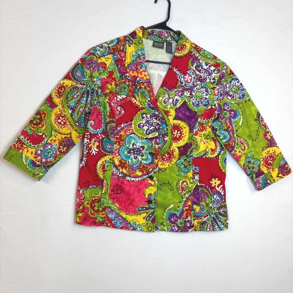 Additions by Chicos Womens Paisley Floral Psychedelic Jacket Multi Color Size 3